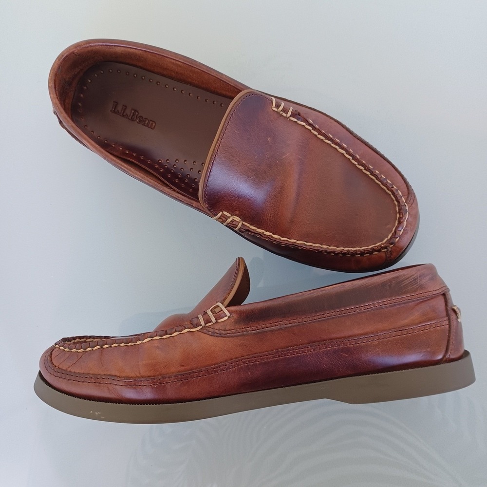 LL Bean Men's Brown Leather Moccasin Loafer Shoes Size 8